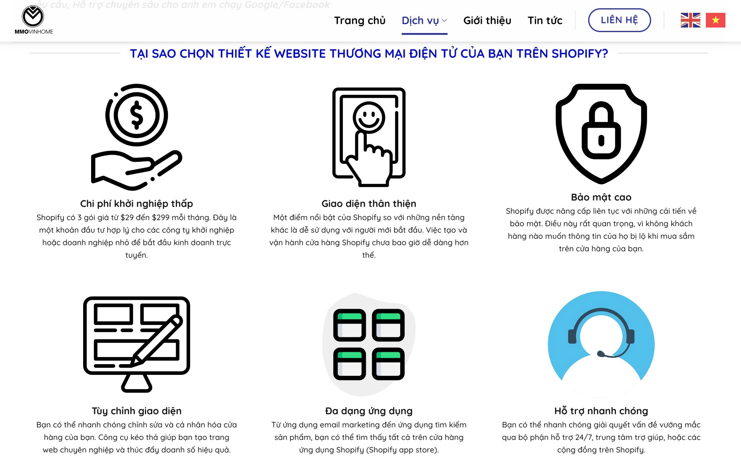 Vì Sao Nên Chọn Dịch Vụ Setup Shopify Trọn Gói? 6 thiet ke shopify cua mmovinhome