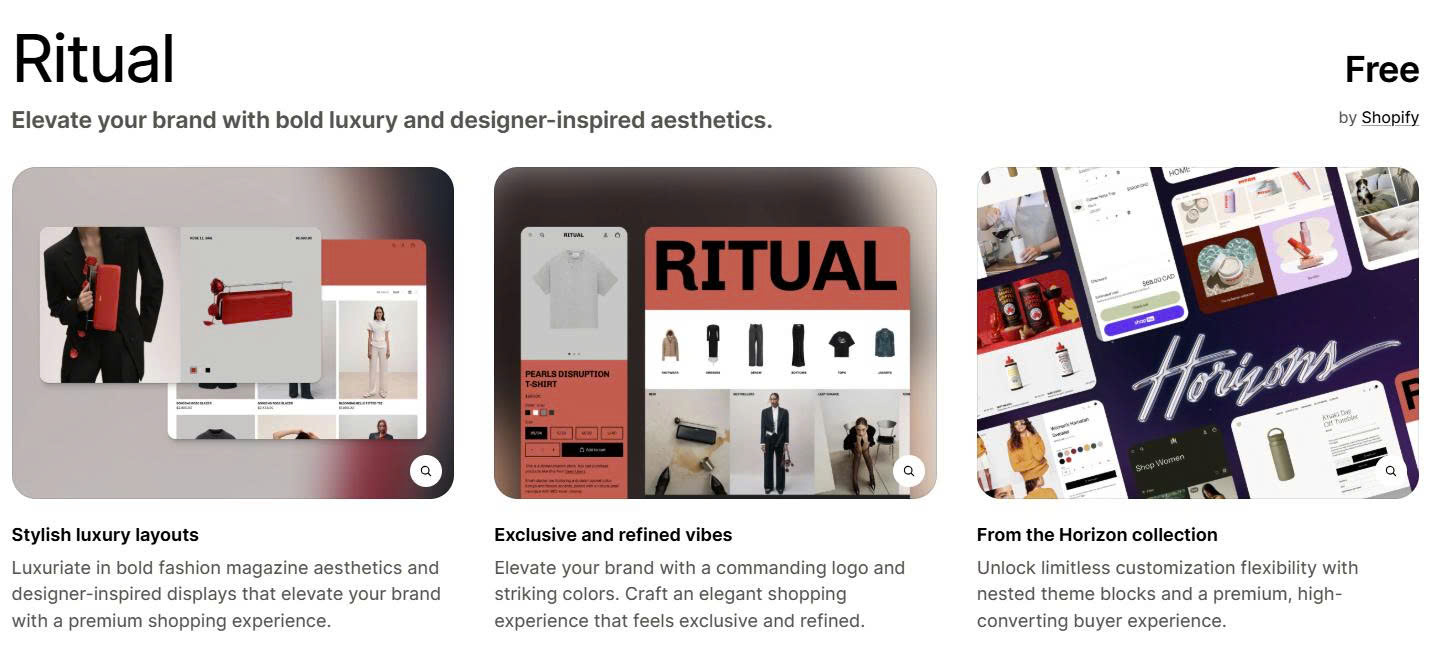 Tổng hợp các Theme Shopify miễn phí bán POD 9 ritual