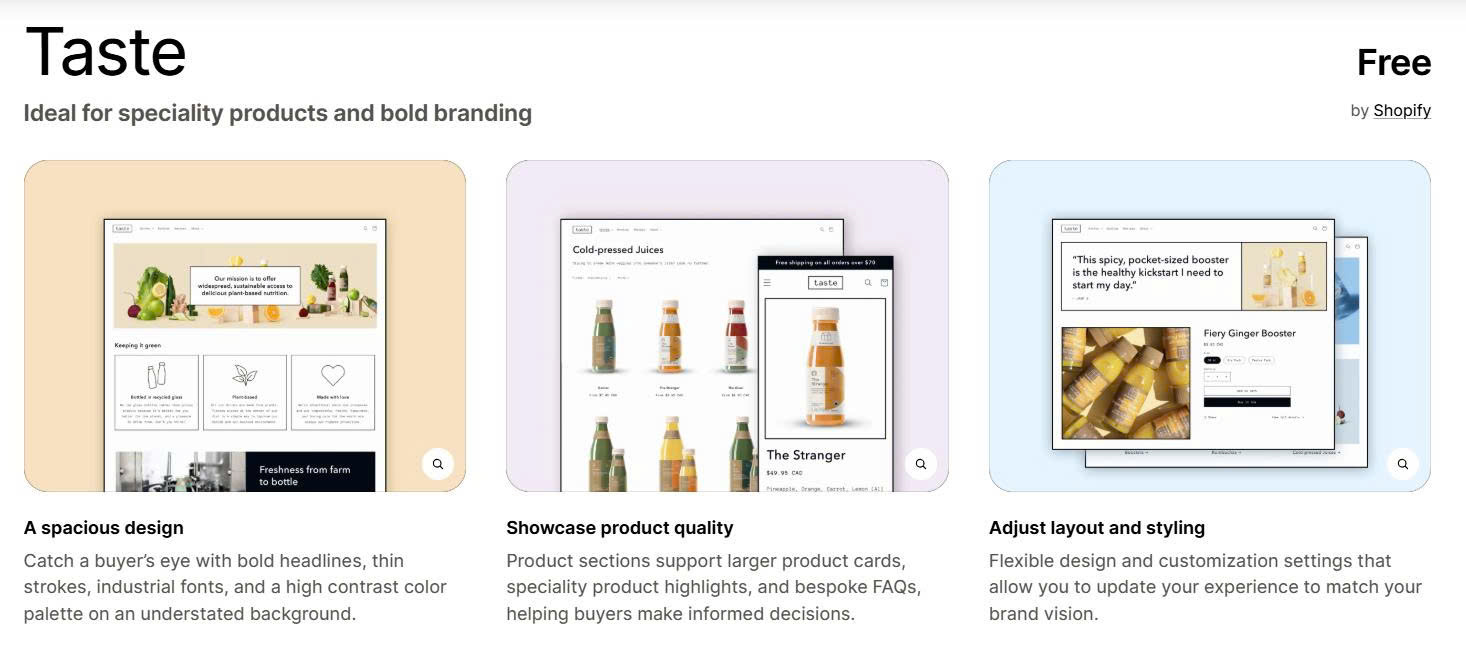 Tổng hợp các Theme Shopify miễn phí bán POD 10 taste